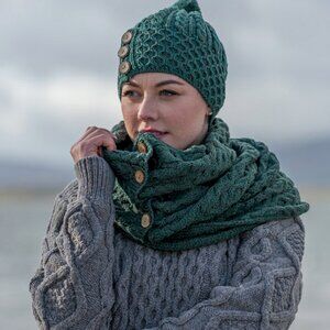 Aran Sweater Market Buttoned Loop Snood Scarf Cable Knit Merino Wool Ireland